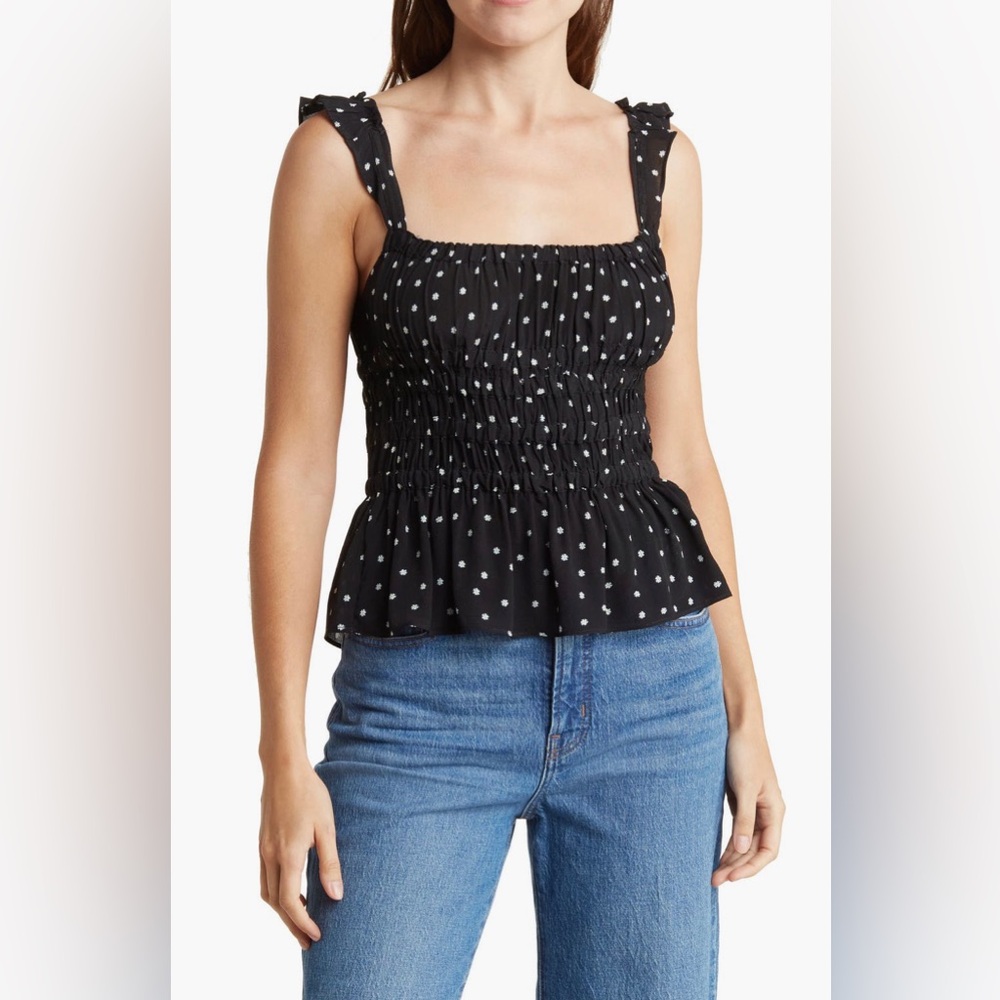 Elodie Smocked Ruffle Strap Cropped Tank Top Size XL NWT